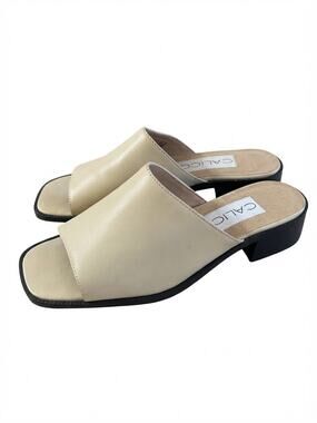Calico Overcast Cream Leather Square Toe Block Heel Mule Sandals Women Size 5.5